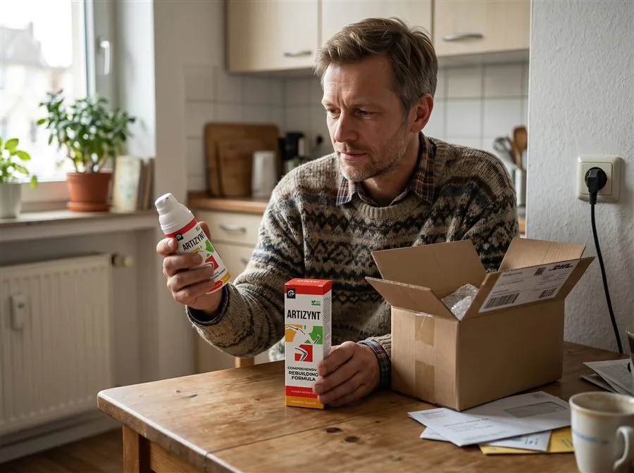 Kunde öffnet das gelieferte ArtiZynt Paket zu Hause