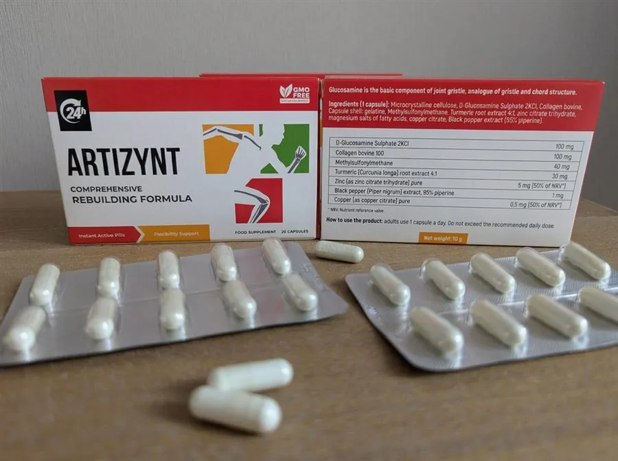 ArtiZynt Verpackung mit sichtbarer Zutatenliste und Kapseln